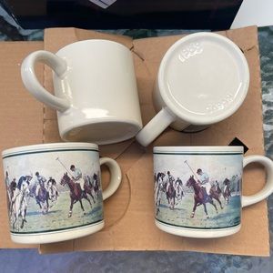 Vintage Ralph Lauren 1978 Polo Player New In Box Horse Coffee Mug Cup Set of 4.